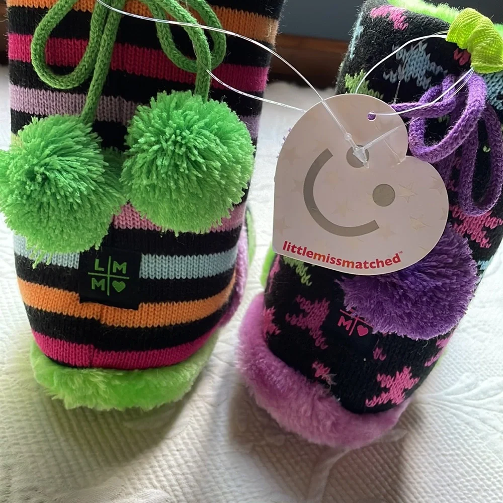 Y2K Slipper Sweater Boots - Rainbow Stripes Stars & Hearts - Little Miss…
